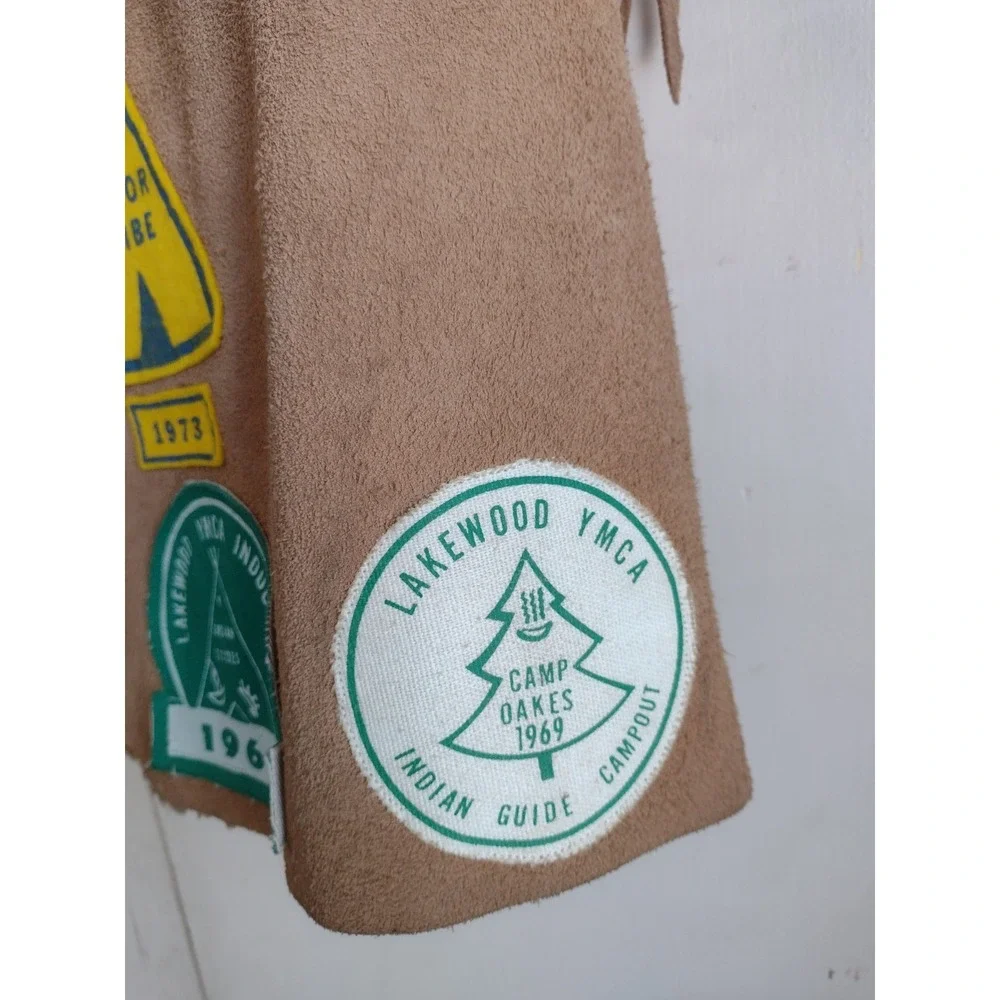 Vtg 60s 70s YMCA Indian Guides Suede Fringe Vest Pair Apollo 17 NASA Lakewood